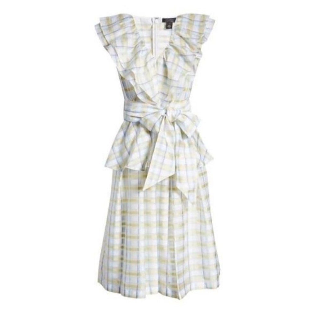 Halogen Atlantic Pacific Womens NWOT Cottage Plaid Belt Ruffle Midi Dress Medium